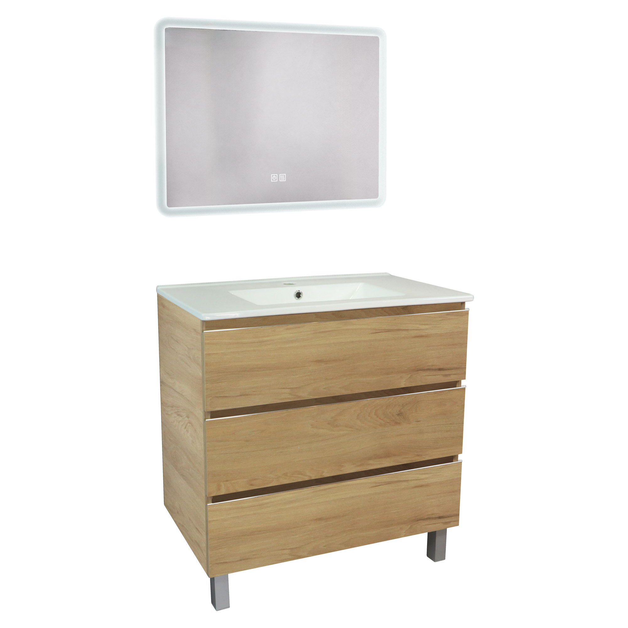 Móvel de banho trendy - 80 cm - madeira - 3 gavetas - espelho athena