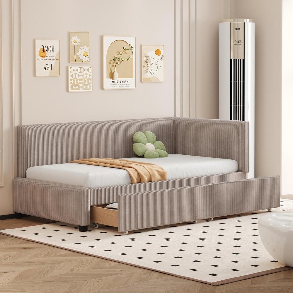 Cama 90x200cm com 2 gavetas grandes, estrado de ripas, cinzenta