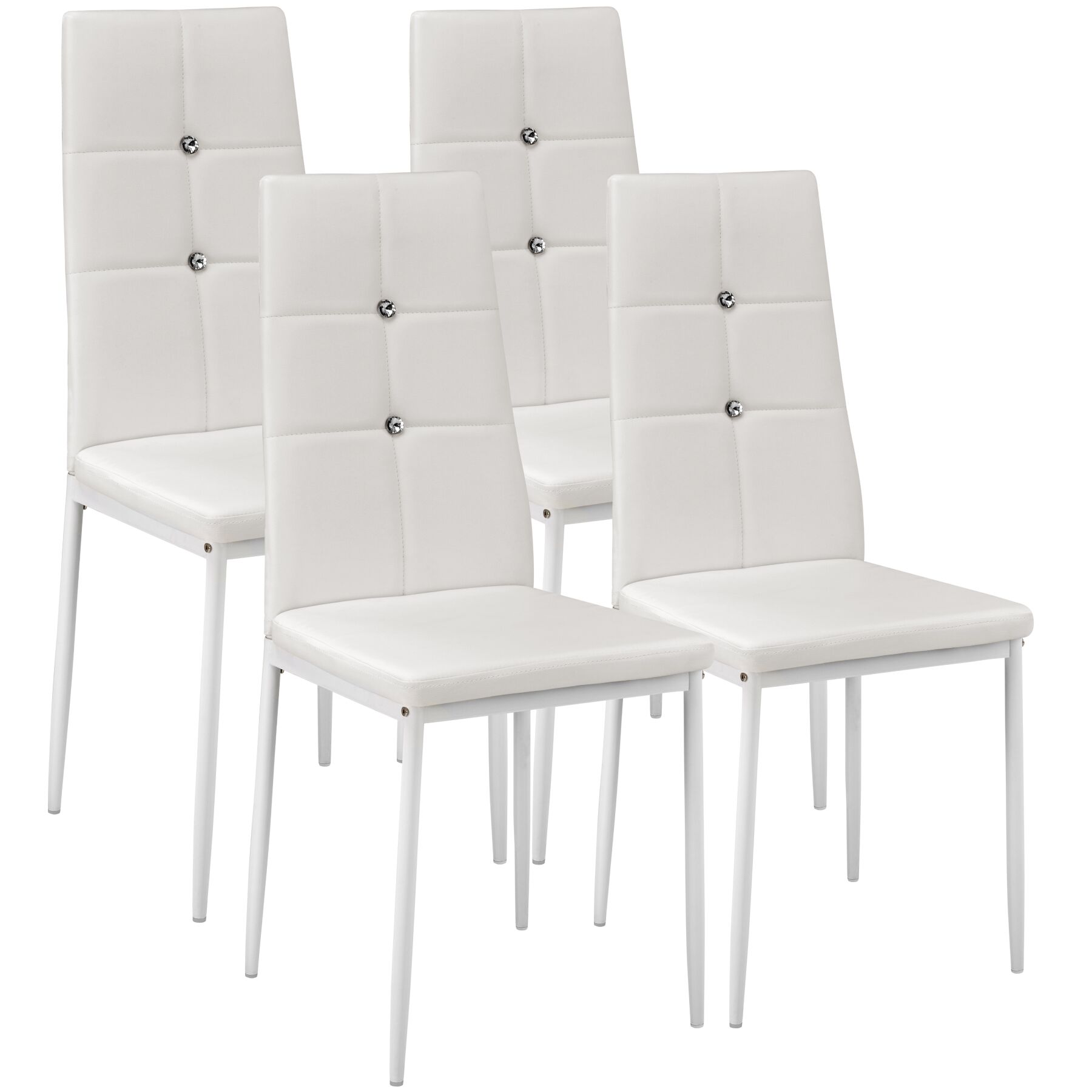 4 cadeiras de sala de jantar estofadas, encosto alto com brillantes branco