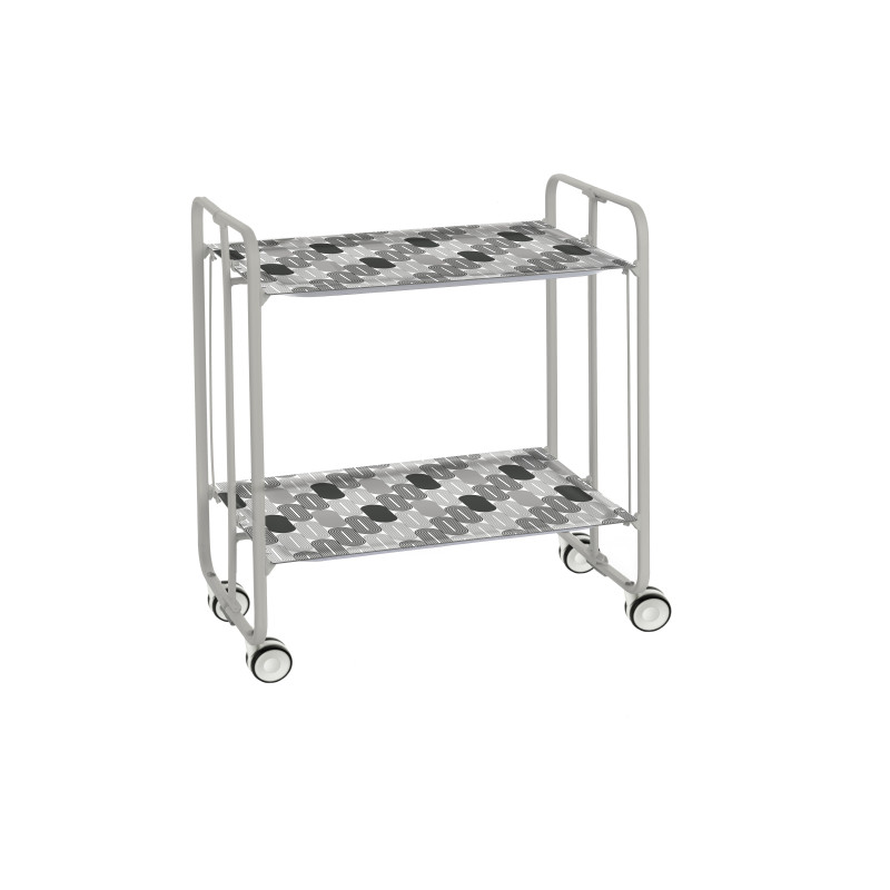 Carrinho de serviço dobrável bauhaus, armação de metal cinza, 2 bandejas
