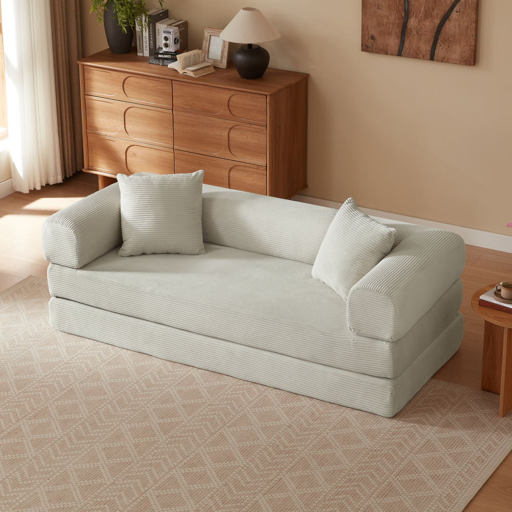 Sofá-cama dobrável em espuma bege 2 lugares conversível