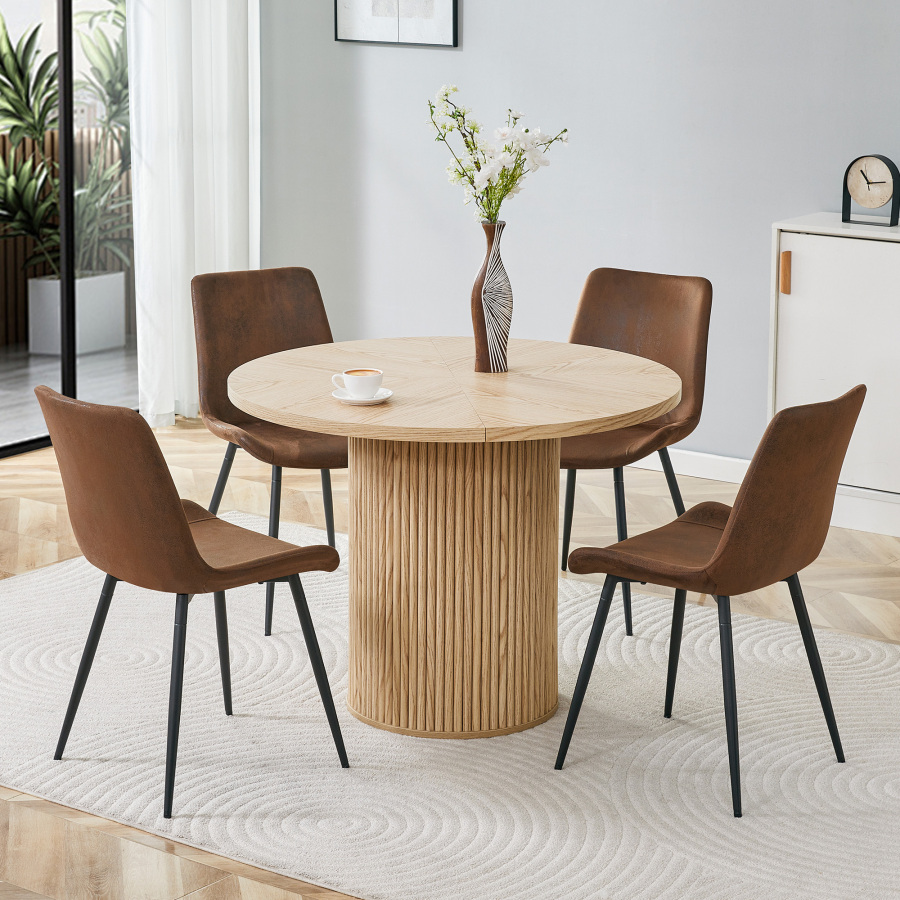 Conjunto mesa de jantar redonda com 4 cadeiras em mdf e tecido