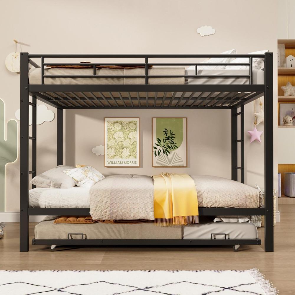 Cama beliche metálica 140x200cm com cama extraível extensível preto