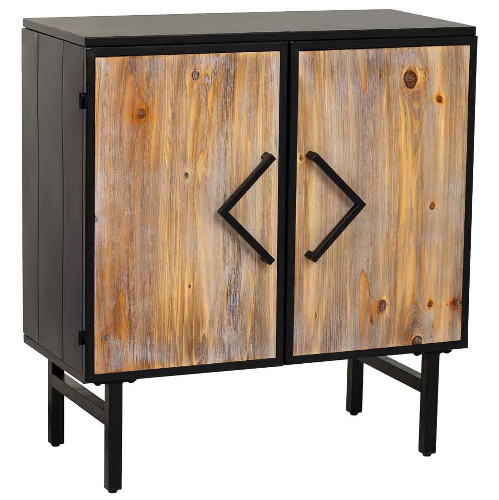 Aparador de metal e madeira com 2 portas, preto, medidas 35x75x81cm