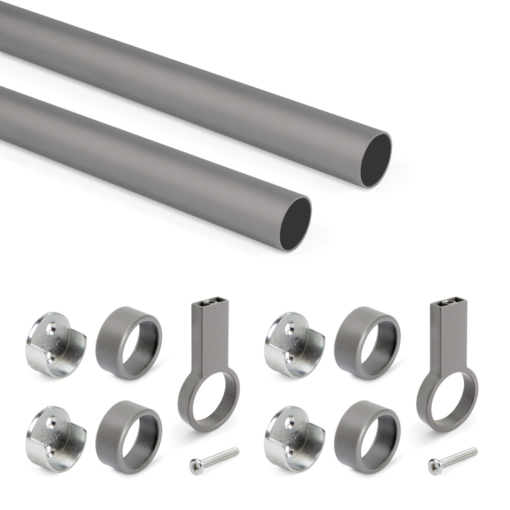 Emuca lote de 2 calhas redondas para armários d.28mm comprimento 1.15m