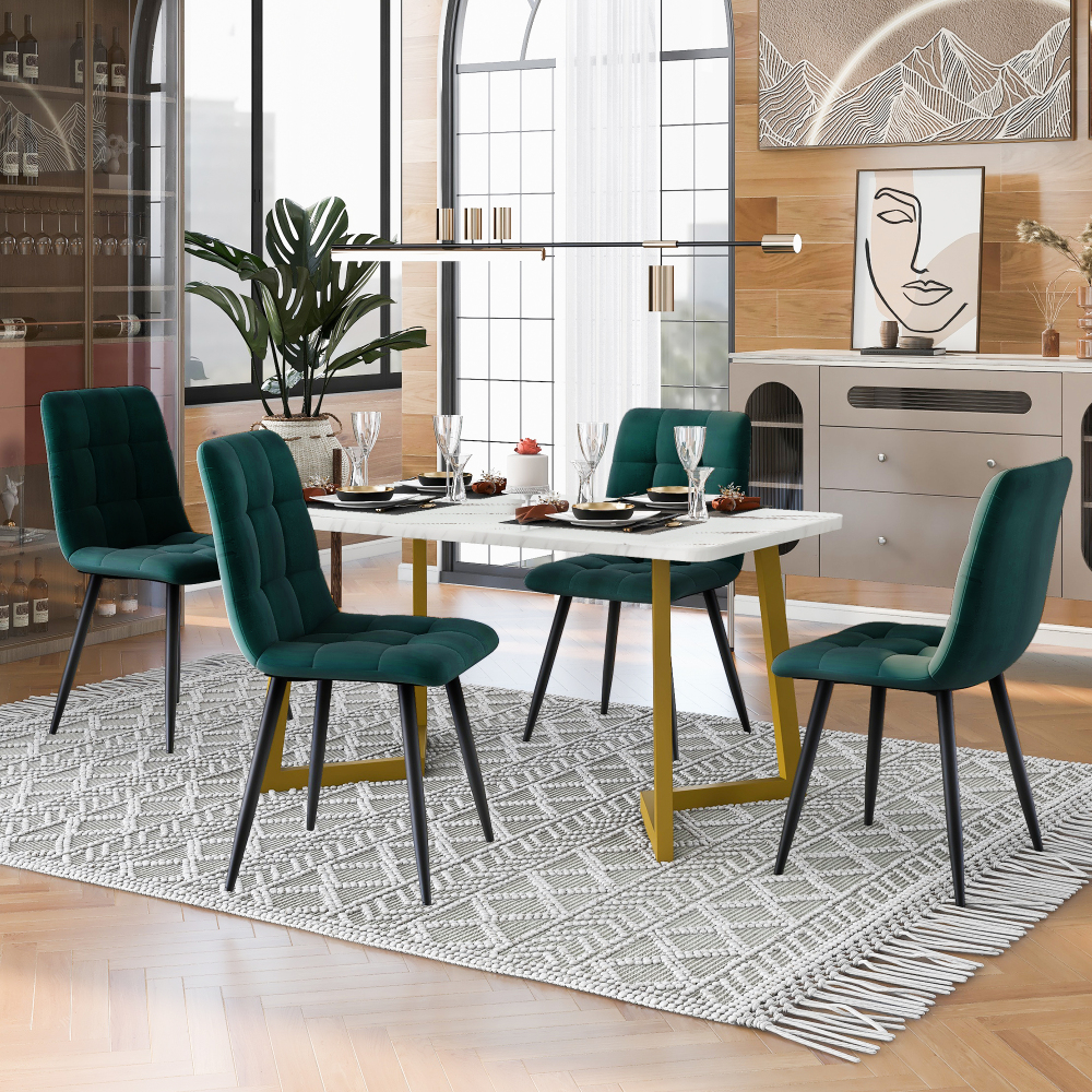 Conjunto mesa de jantar retangular com 4 cadeiras verde mdf