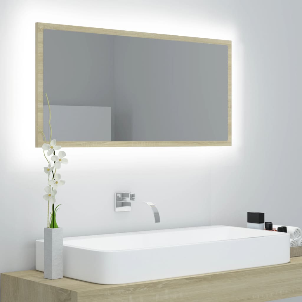 Espelho casa banho c/ LED 90x8,5x37 cm acrílico carvalho sonoma pt7365