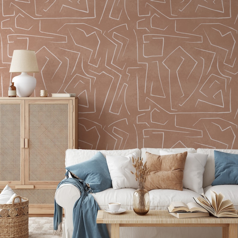 Papel de parede graffiti moderno com fundo salmão
