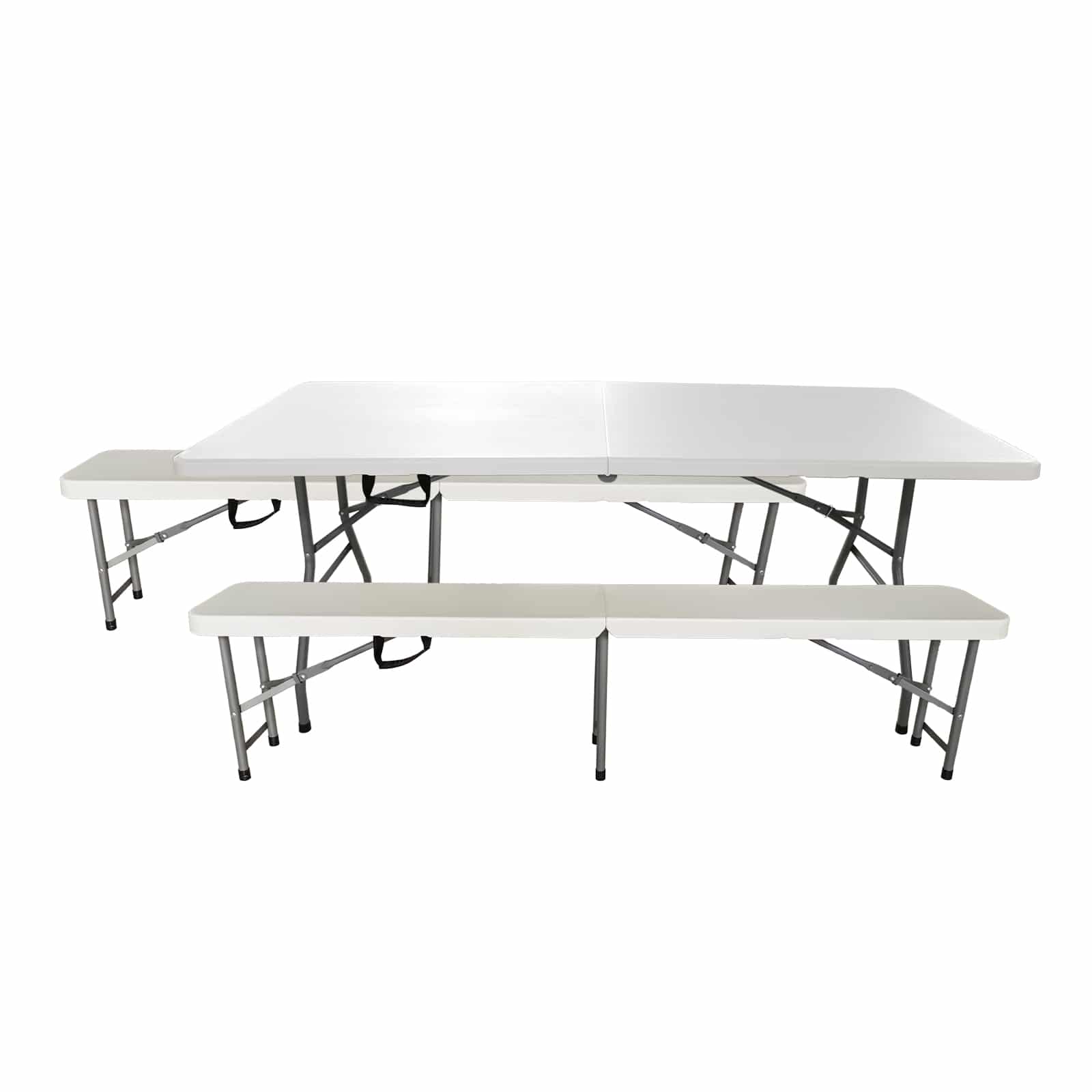 Mesa de piquenique e 2 bancos dobráveis em resina 180x74x74 cm new kol