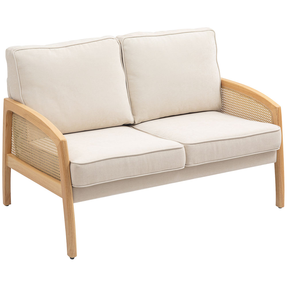 Sofá 2 lugare 123x75x88 cm poliéster e madeira de borracha color beige
