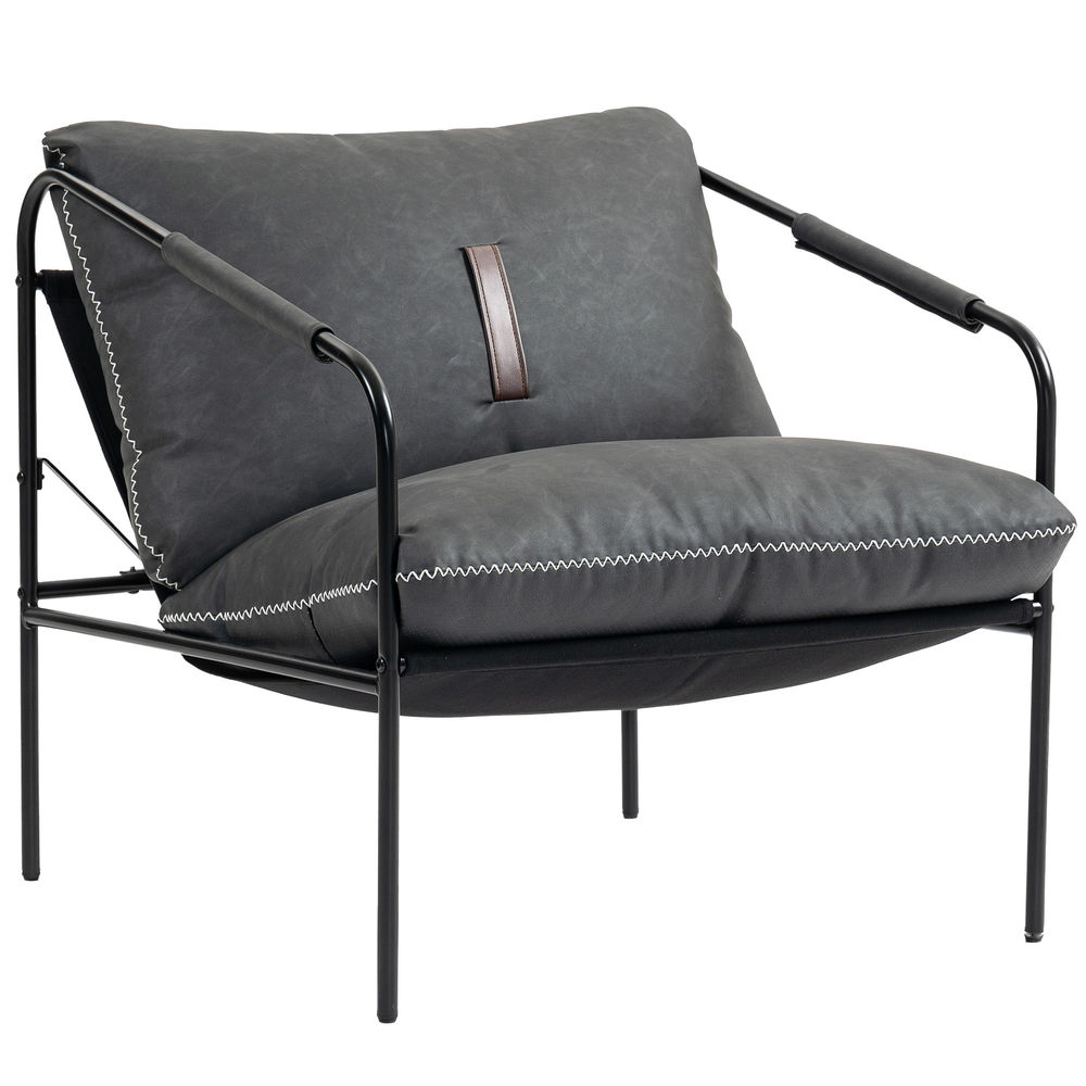 Poltrona 74.5x75x77 cm couro sintético, metal color gris Homcom