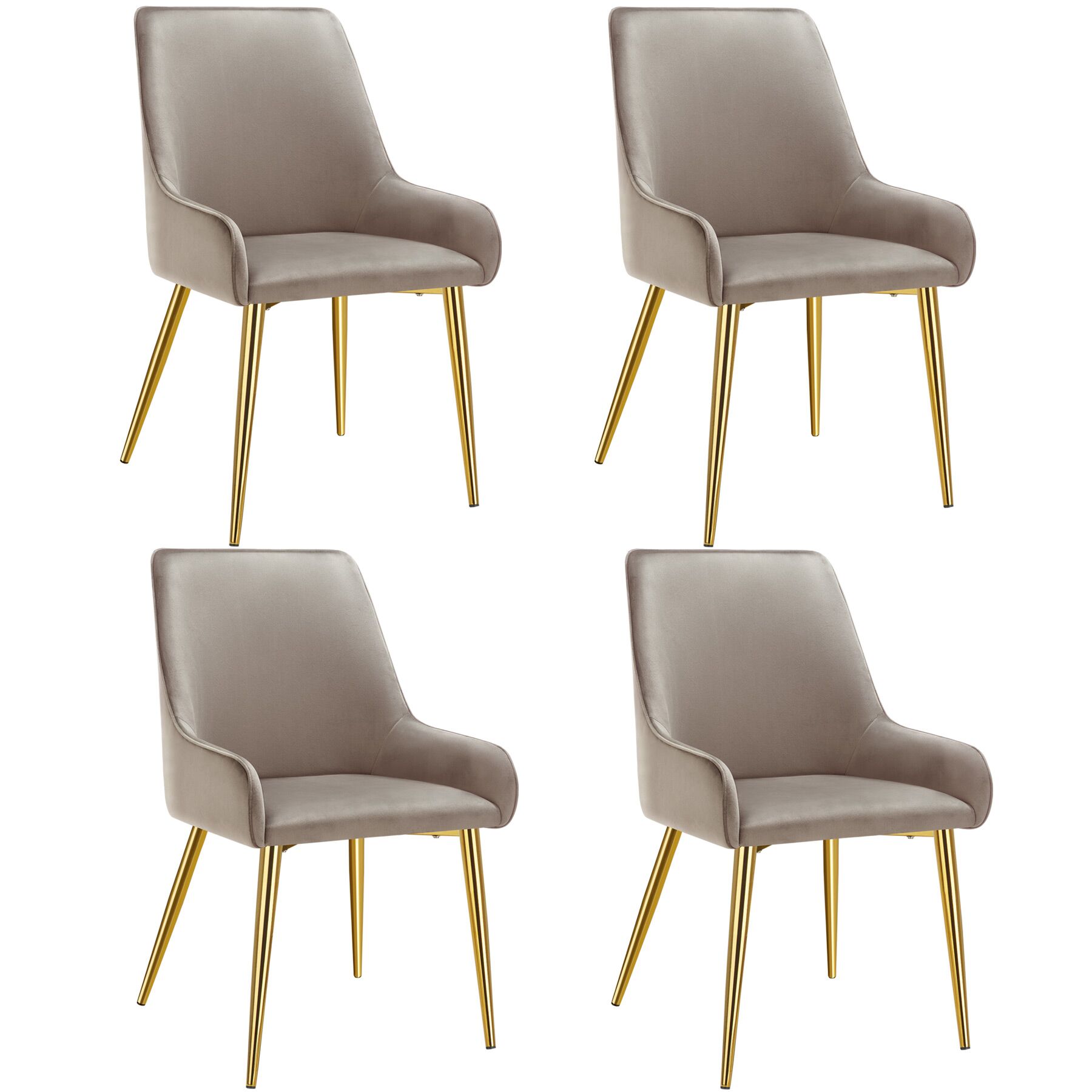 4 cadeiras de sala de jantar estofadas, aço, aterciopelado, cinzento topo