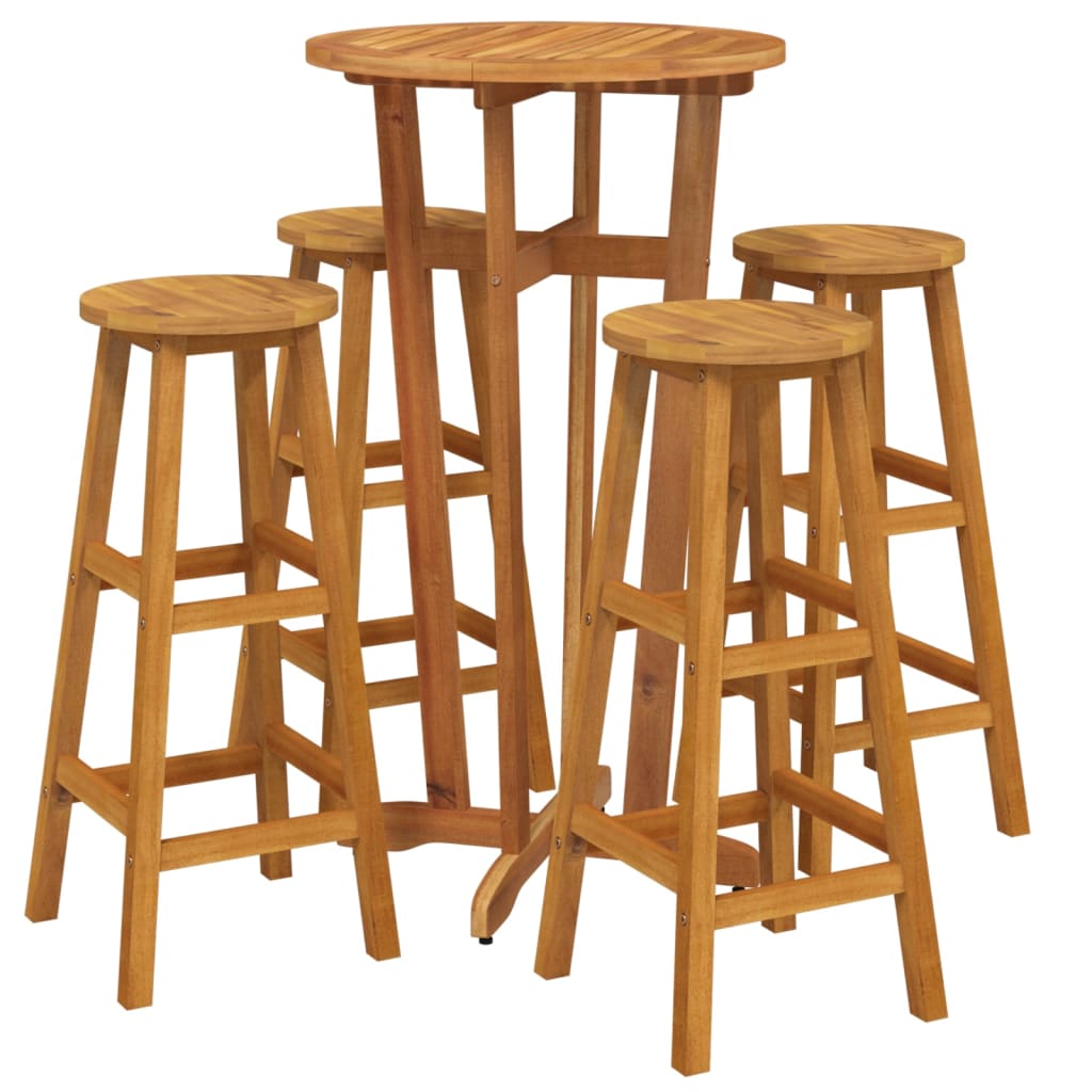 vidaXL mesa y taburetes altos de jardín 5 pzas madera maciza acacia