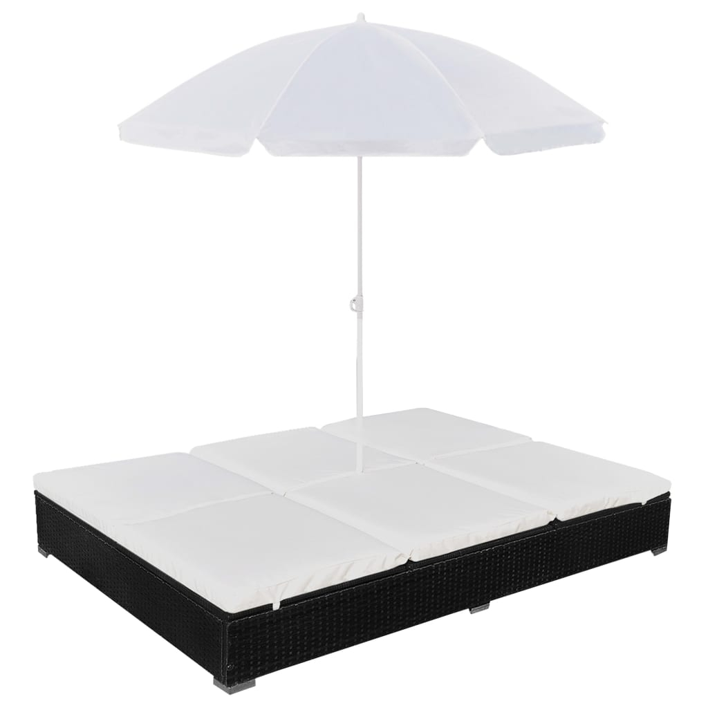 Espreguiçadeira de exterior com guarda-sol vime pe preto