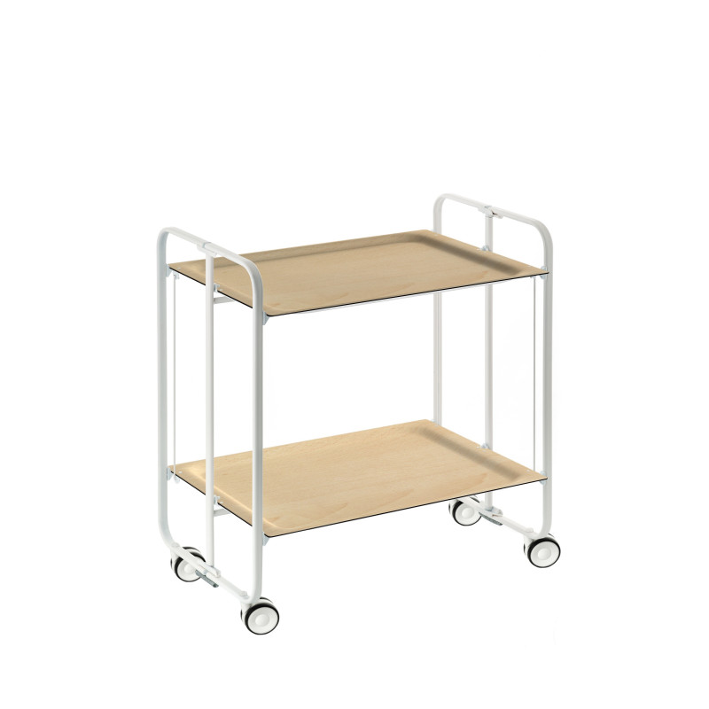 Carrinho de serviço dobrável bauhaus, armação de metal branco, 2 bandejas