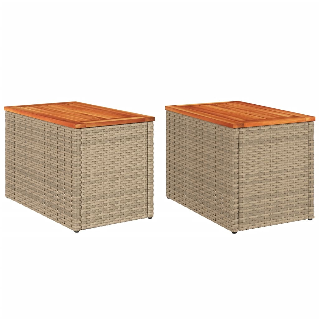 Mesas de apoio p/ jardim 2 pcs vime pe/madeira maciça bege