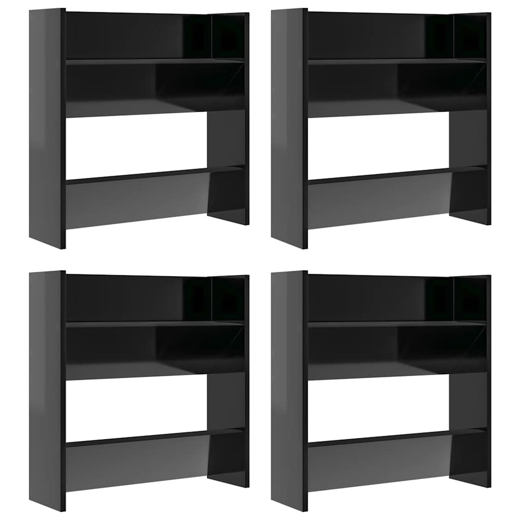 vidaXL zapateros de pared 4 uds contrachapada negro brillo 60x18x60 cm