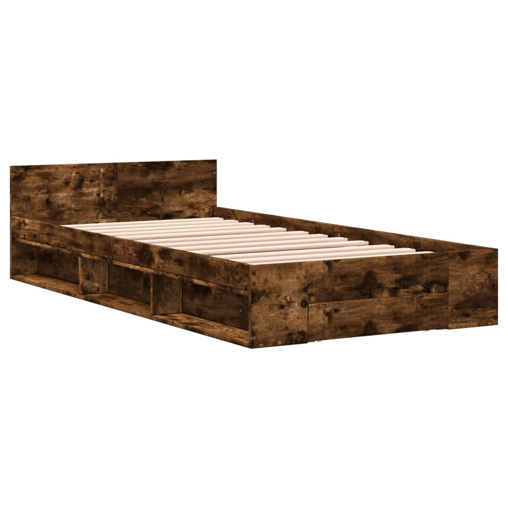 vidaXL cama con cajón madera de ingeniería roble ahumado 100x200 cm
