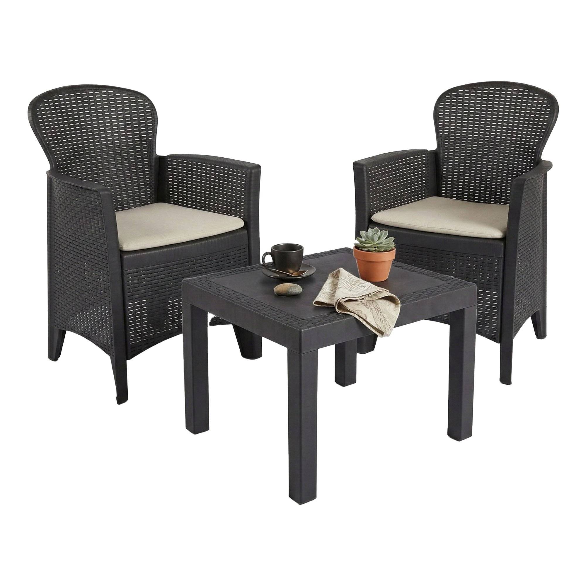 Conjunto jardim aneta: mesa e cadeiras, plástico antracite