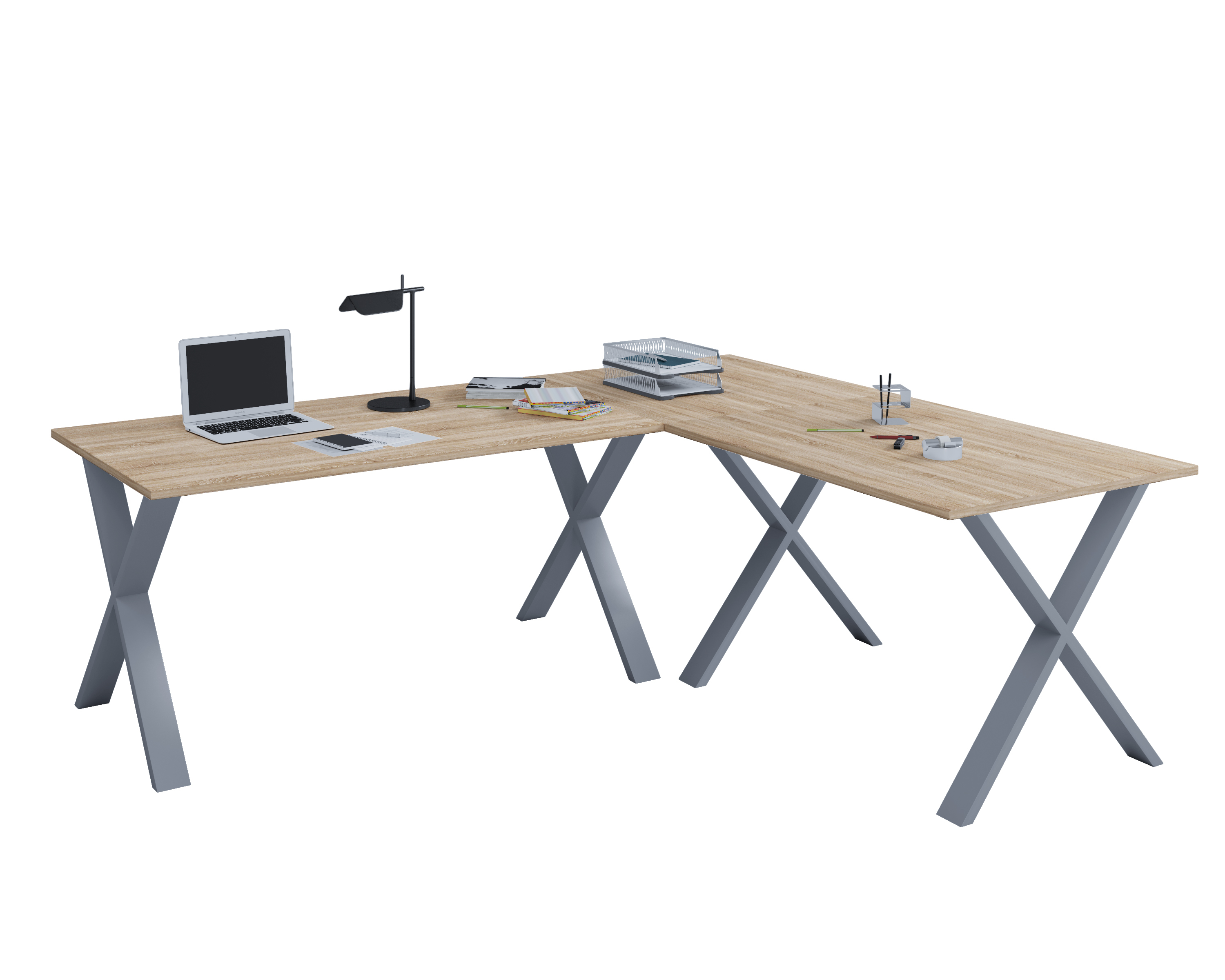 Escritorio lona plata / blanco al. 76 x an. 220 x p. 220 cm
