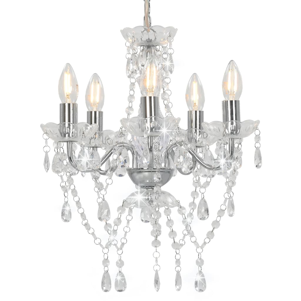 Lustre com contas de cristal redondo prateado 5 x e14 pt4026