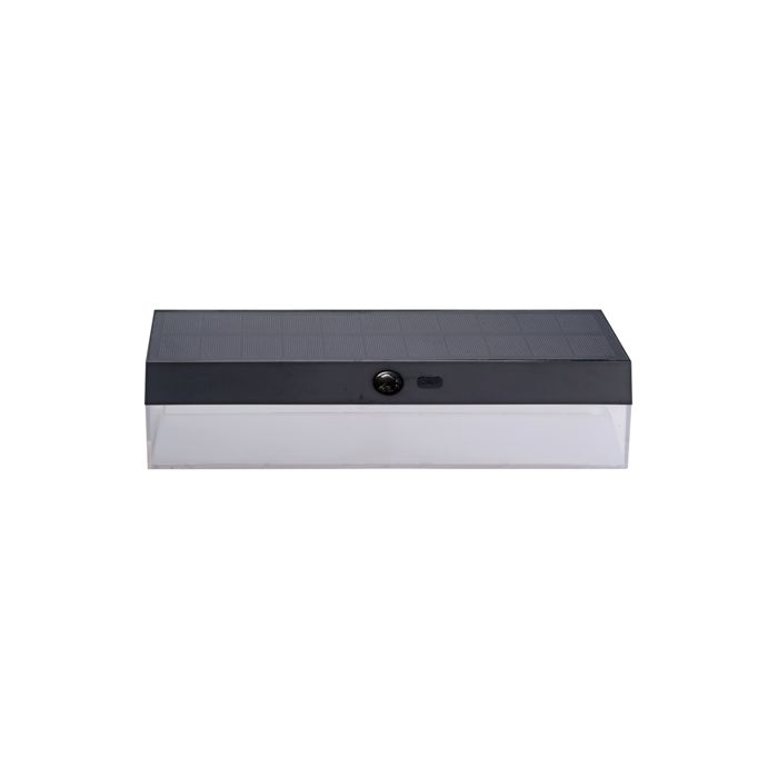 Aplique solar retangular 4w 500lm, 3 000/4 000/6 500k, com sensor, preto
