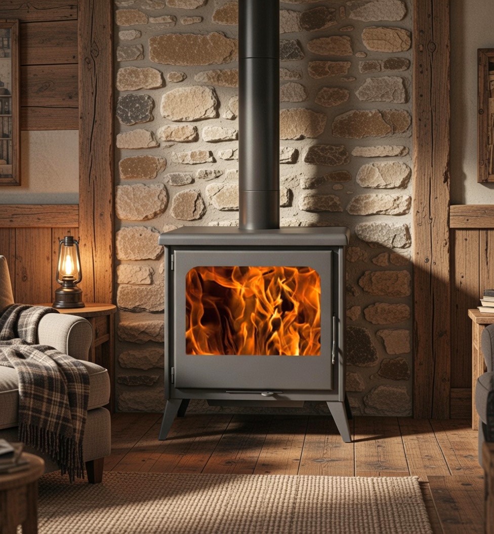 Fogão a lenha VENETO 8 kW / Alta eficiência 82% / Design ecológico