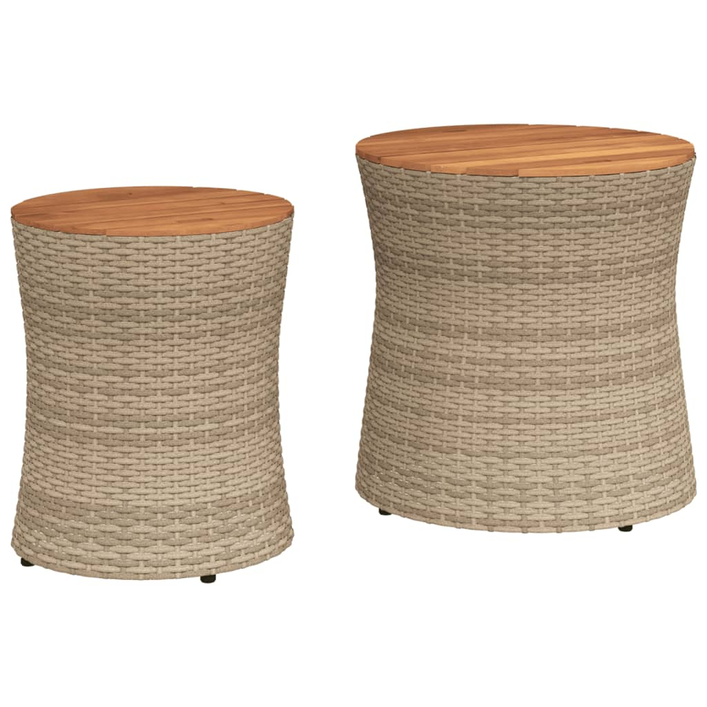 Mesas de apoio p/ jardim c/ tampo de madeira 2pcs vime pe bege