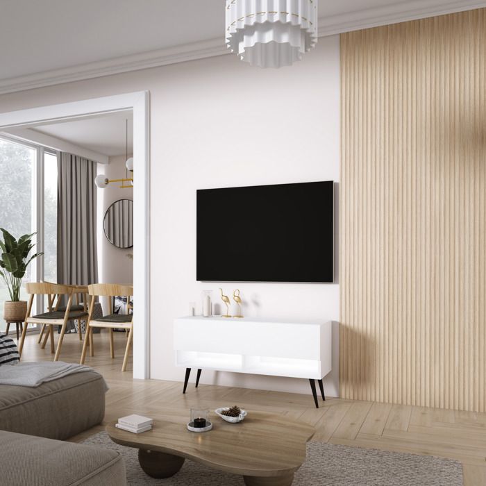 Móvel tv com pés - branco fosco - LED - 100 x 32 x 52 cm