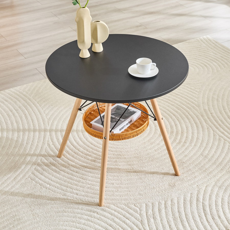 Mesa de jantar redonda para 2 a 4 pessoas preto madeira 80cm