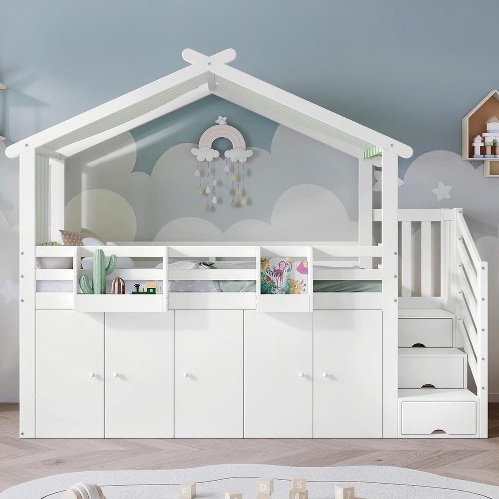 Beliche infantil com arrumação e armário 90x200cm branco e verde