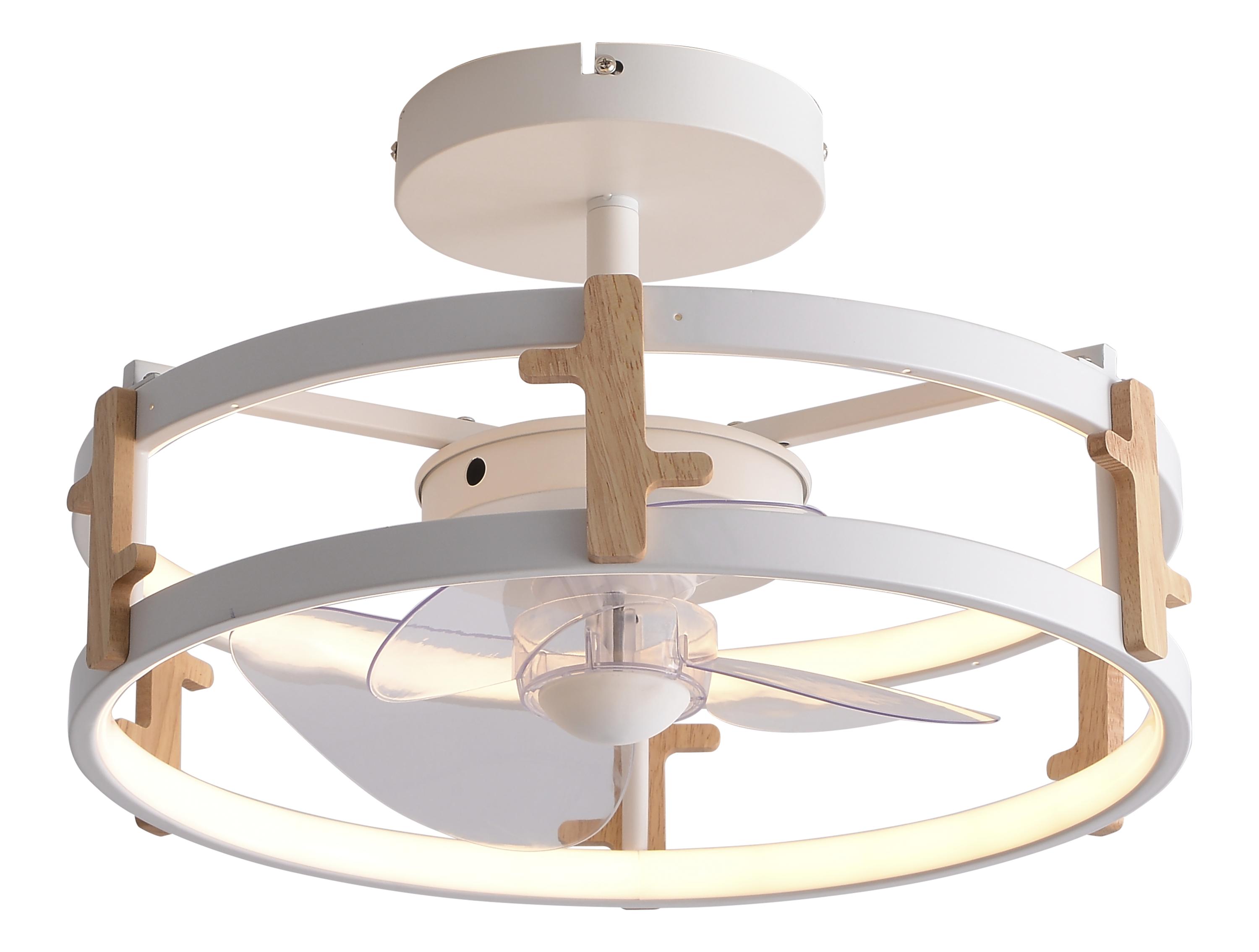 Candeeiro de ventoinha LED com pormenores de acabamento em madeira