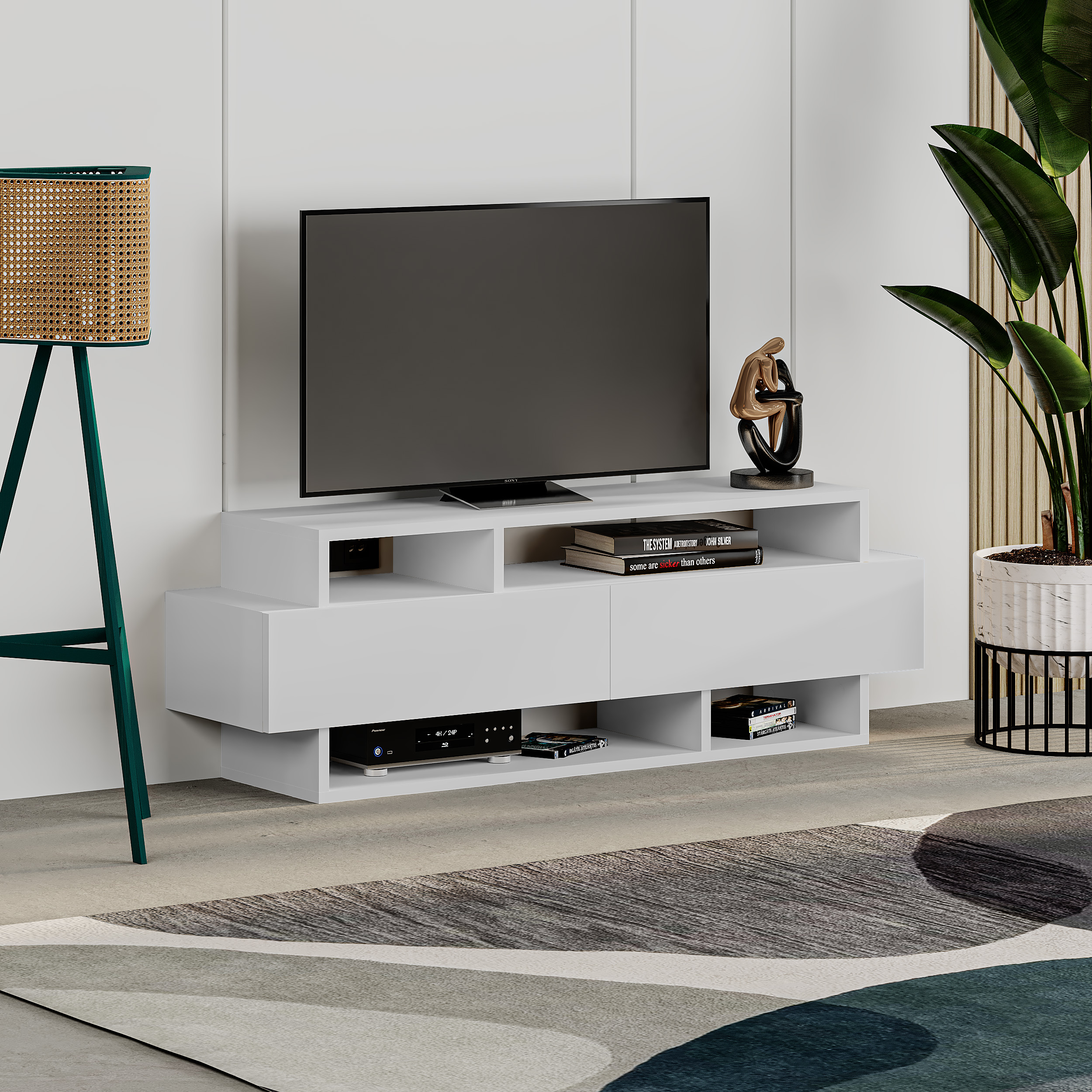 Móvel para tv de 125 cm com 2 portas de abrir. Branco 42x125x32 cm