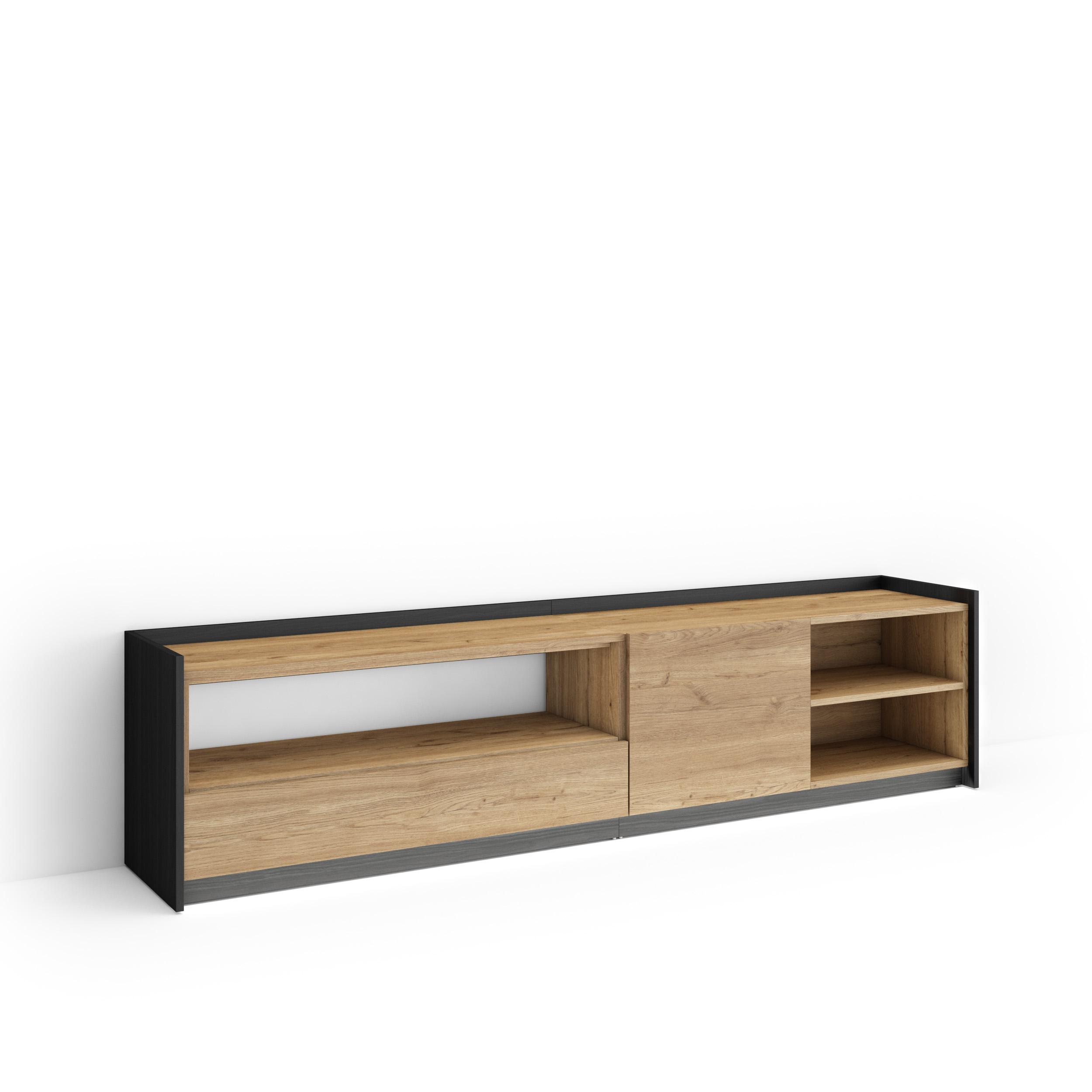 Móvel de tv, 207x37x50cm, carvalho e preto, LED rf4885