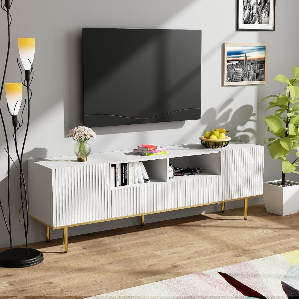 Móvel de tv para sala 2 portas 2 gavetas branco 55x165x36cm