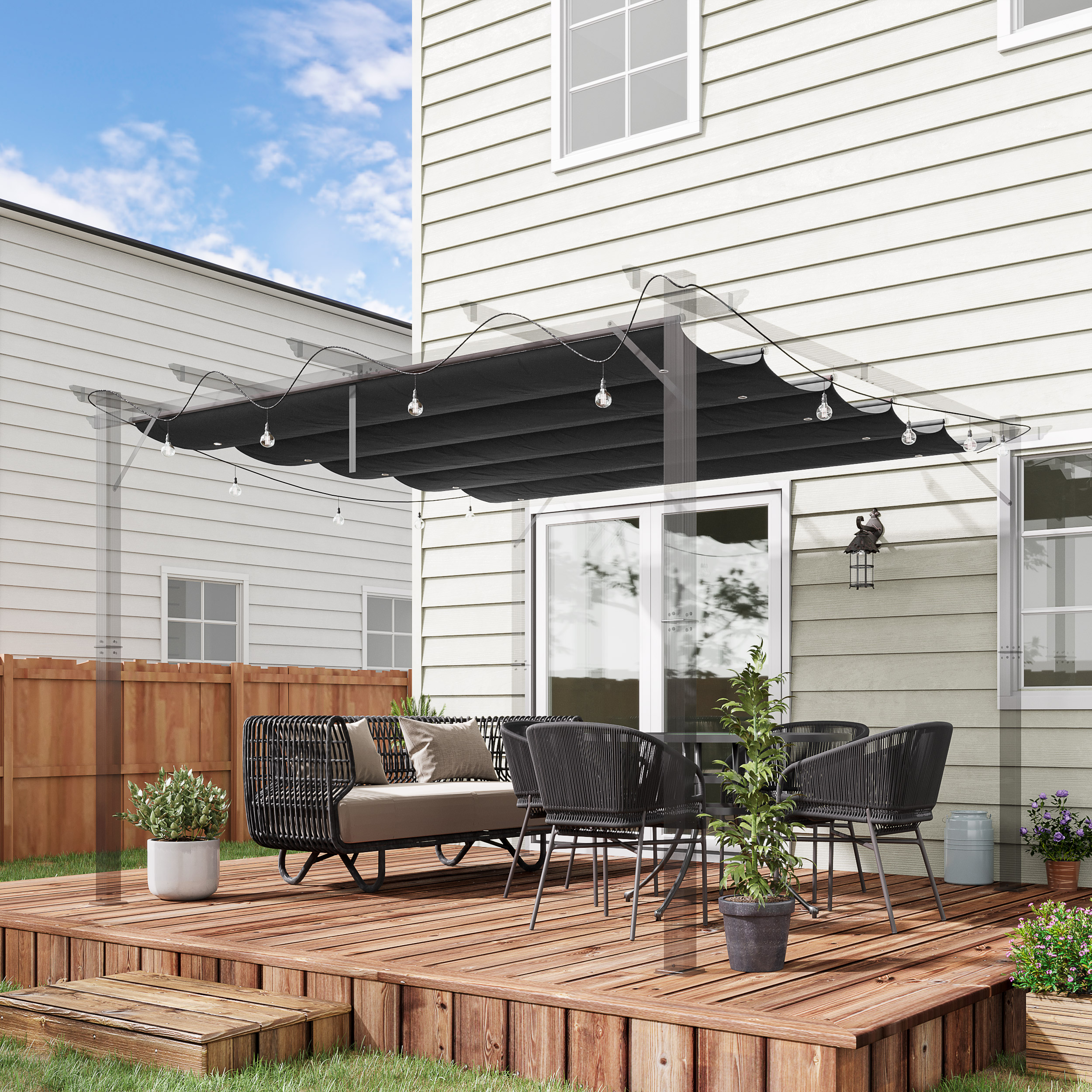 Cobertura para pérgola 250x255x6 cm tecido de poliéster color gris Outsunny