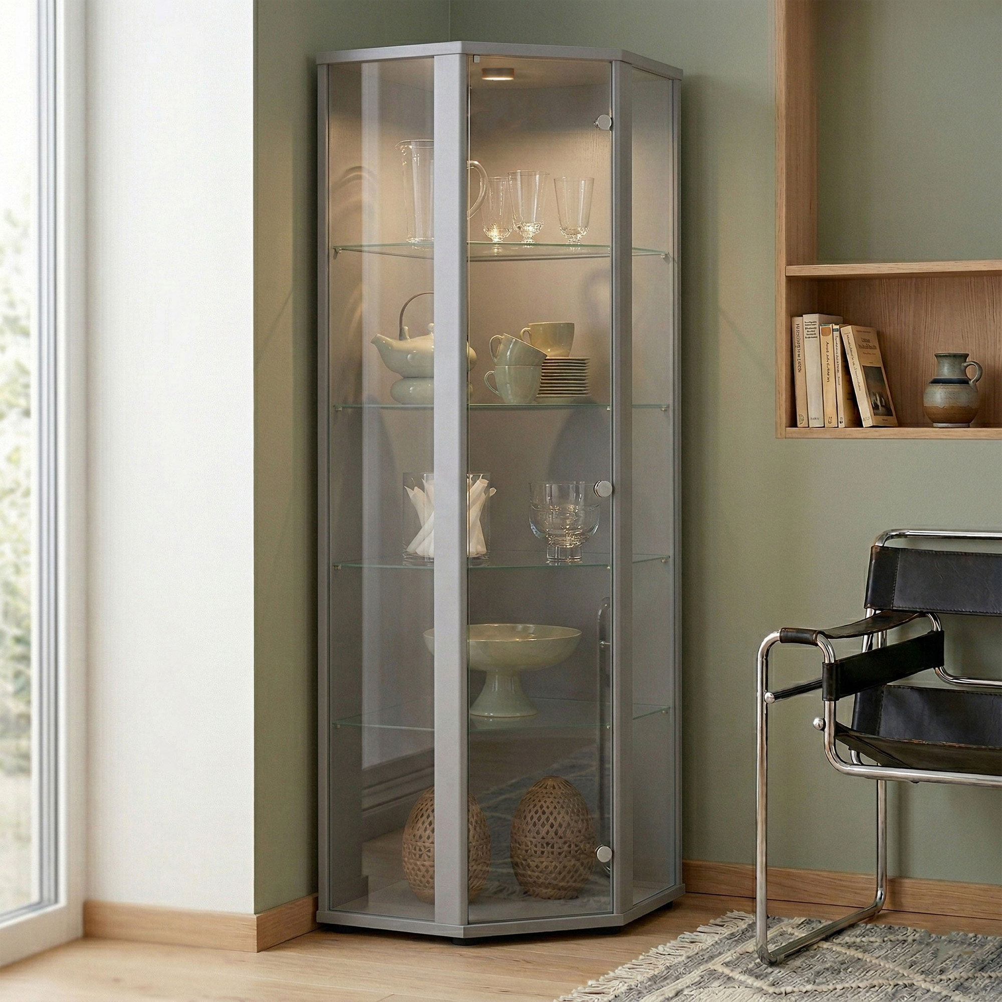 K-möbel vitrine canto cristal vertical 176x56,5x56,5 cm, LED, prata