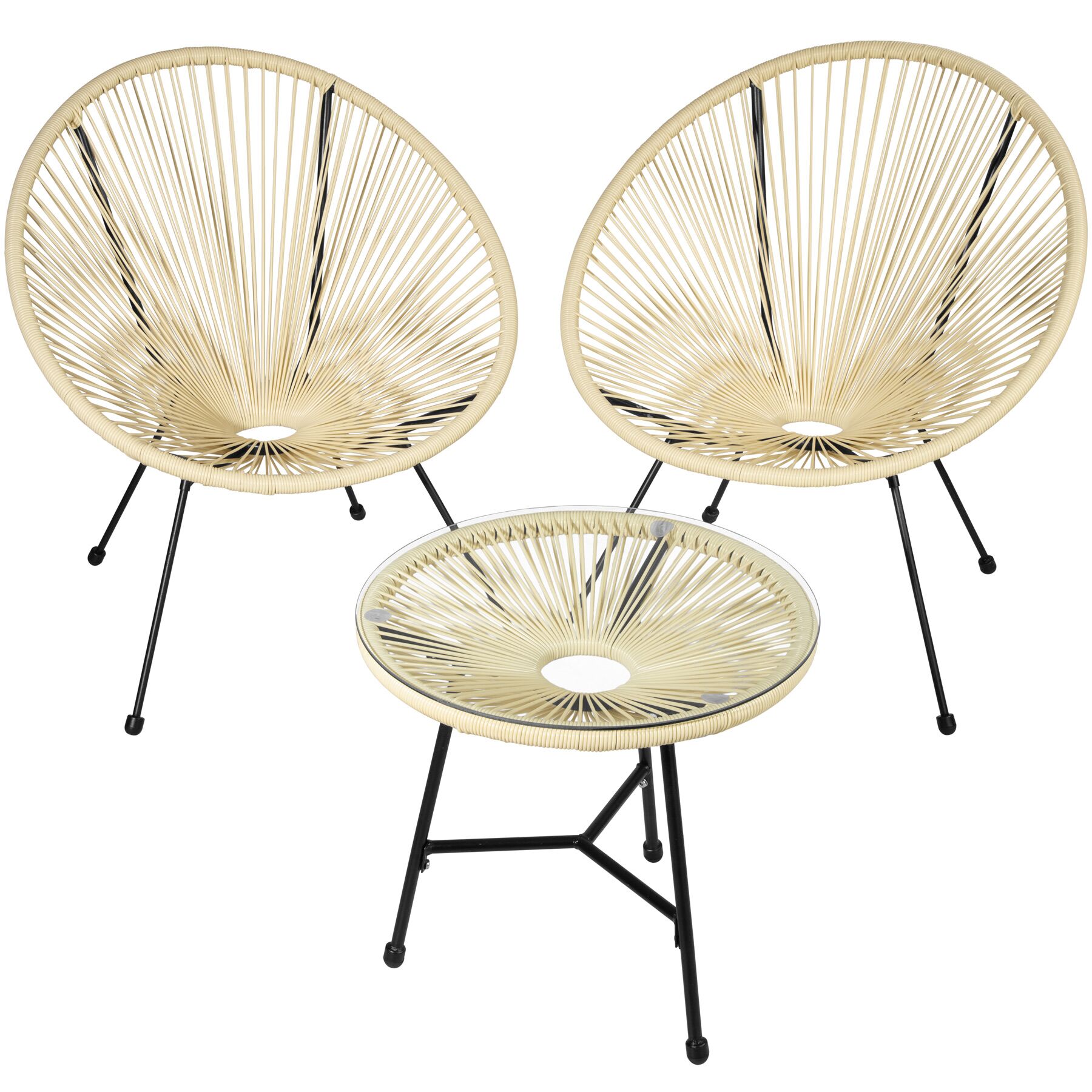 2 cadeiras de jardim com mesa estilo acapulco tablero de vidrio bege