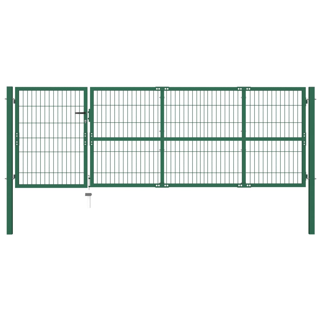 Portão p/ cerca de jardim com postes 350x100 cm aço verde