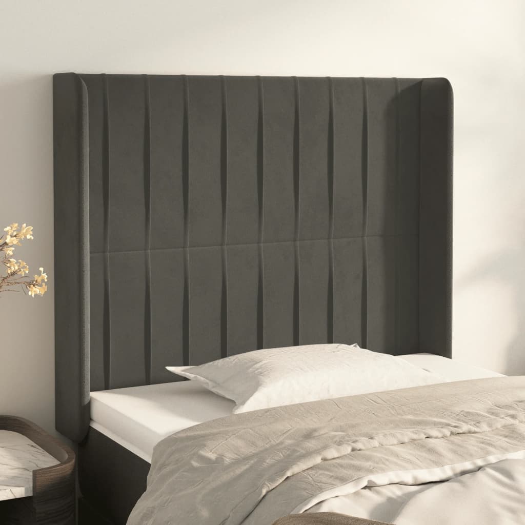 Cabeceira cama c/ abas veludo 83x16x118/128 cm cinzento-escuro ptob7168