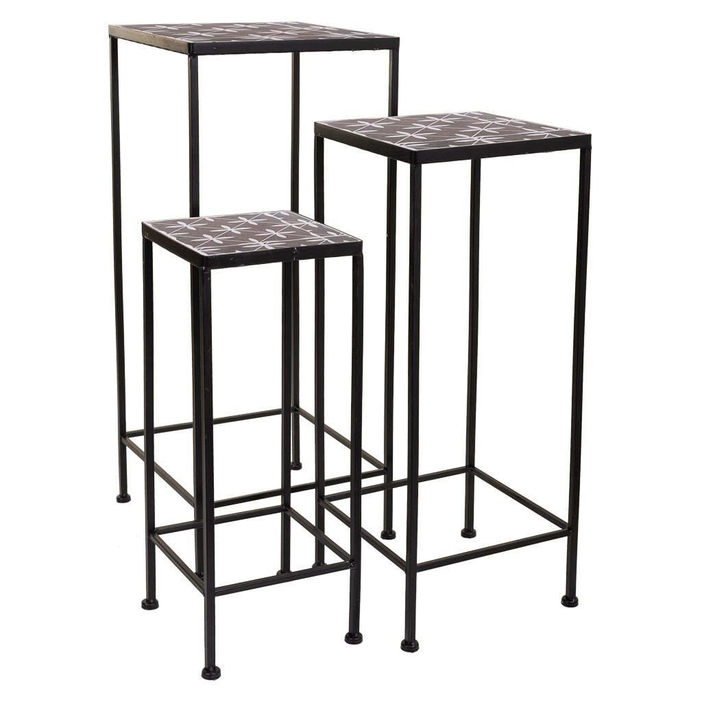 Conjunto de 3 suportes para vasos de flores em metal preto