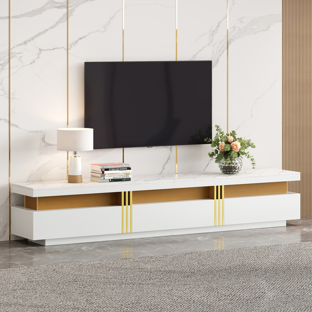 Móvel de tv para televisor até 90 polegadas 3 gavetas branco 42x200x40cm