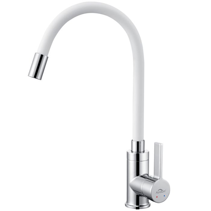Torneira de cozinha flexível com mangueira de silicone branca misturador de