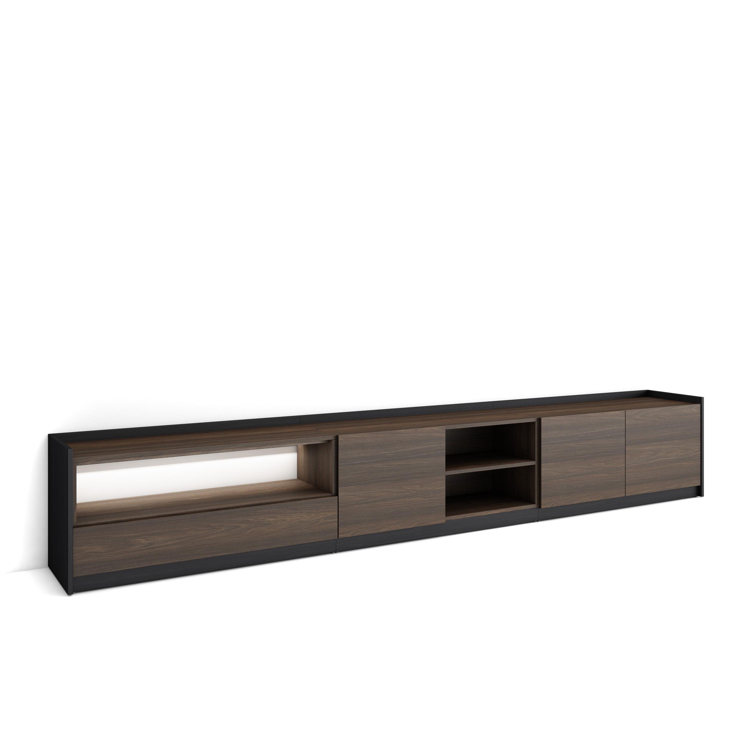 Móvel de tv, 310x37x50cm, carvalho escuro e preto, LED rf4905