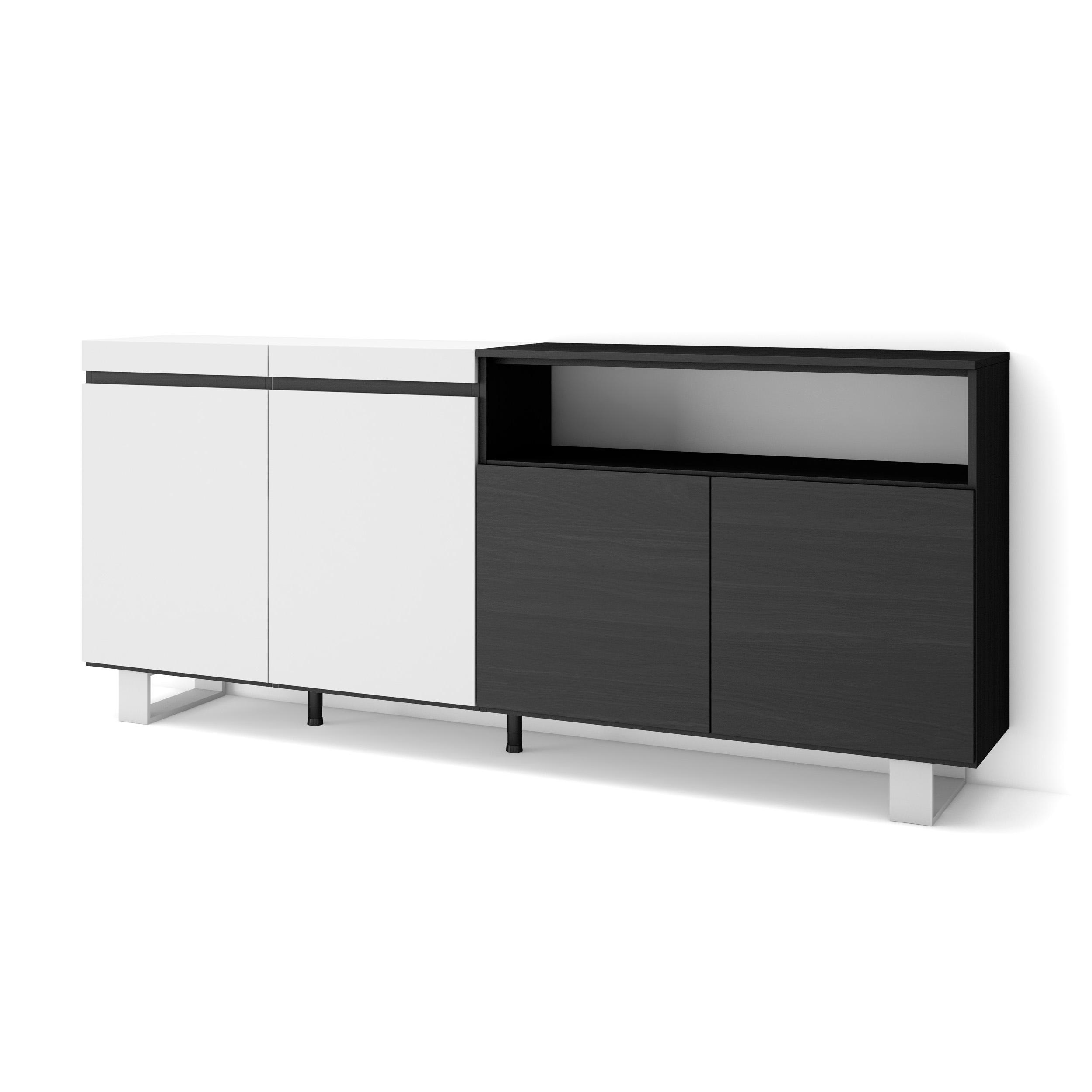 Aparador sala de jantar, 200x35x87cm, branco e preto rf2404