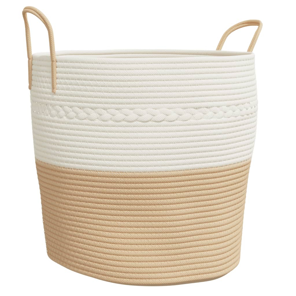 vidaXL cesta de almacenaje aLGodón beige y blanco ø43x38 cm