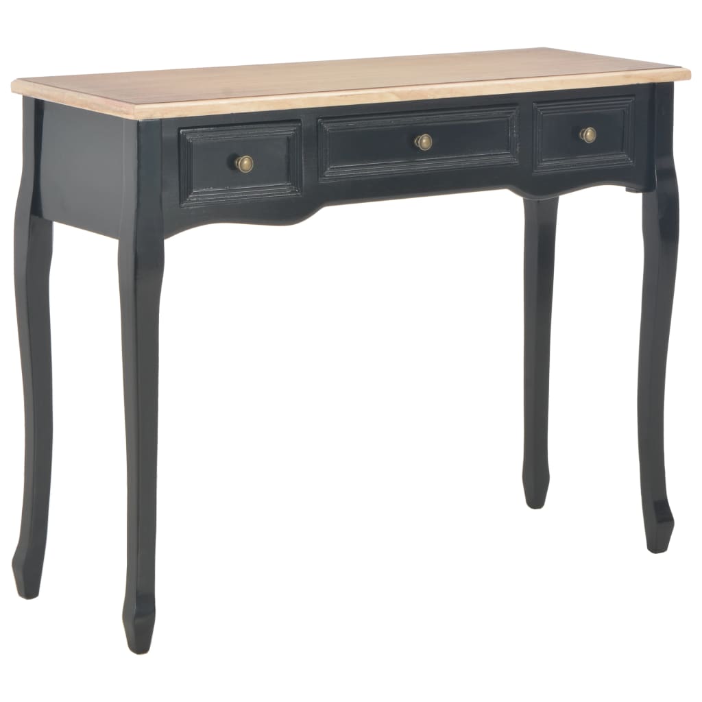 Mesa consola preta com 3 gavetas