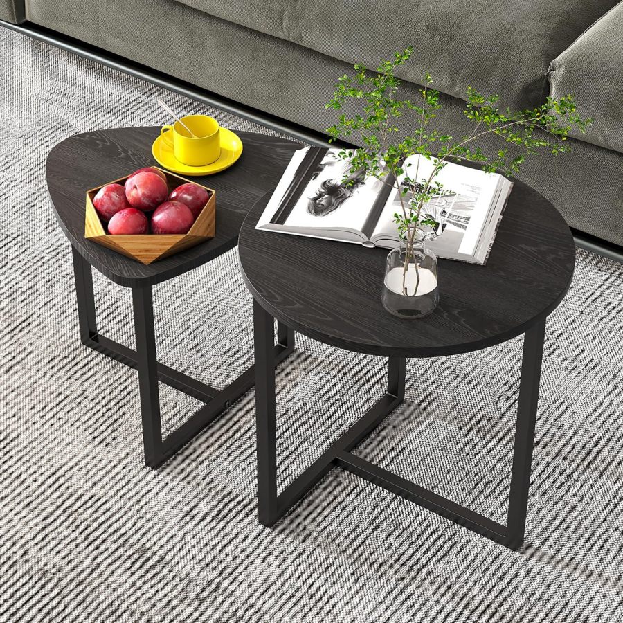 Mesa de centro conjunto 2 peças preto 48x45cm