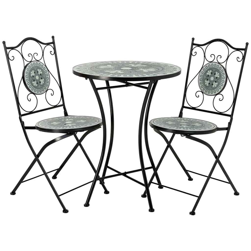 Mesa e 2 cadeiras metal 60x60x75h cm, 38x46x90h cm