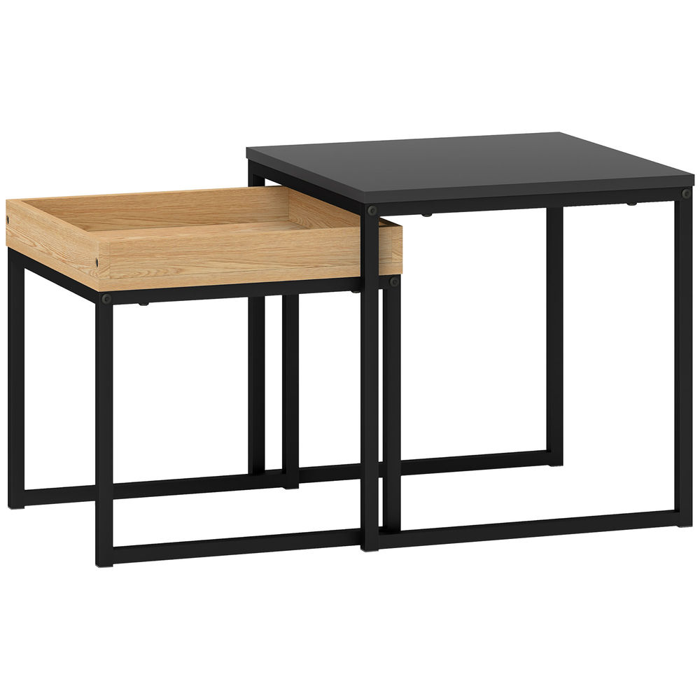 Conjunto de 2 mesas auxiliare 45x45x45 cm mdf e aço Homcom, casa - mesas